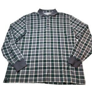 Lands End Traditional Fit Shirt Mens L Plaid Green Long Sleeve Collared Pullover